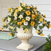 Ammyoo artificial petunia outdoor yellow and white bloom for year-round color.