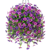 Ammyoo purple lotus hanging flowers in a basket for outdoor UV-resistant decor