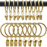 AMZSEVEN 100-pack gold curtain rings with clips, smooth glide for effortless drapery hanging.