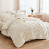 Andency bed-in-a-bag king beige comforter close-up highlighting soft texture and warmth.