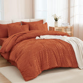 Andency California King burnt orange comforter close-up showing plush softness for all seasons.