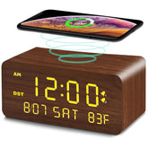Andoolex wooden digital alarm clock with warm wood grain for a cozy bedside centerpiece.