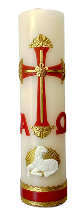 Angelitos de Mexico Alpha Omega Candle with cross detail, ideal for Easter vigils.