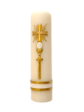Angelitos de Mexico custody cross candle with cross motif, ideal for prayer and reflection rituals.