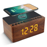 ANJANK wooden digital alarm clock front view with stylish display and compact bedside presence.