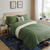 Anluoer twin comforter set in olive green with soft microfiber for all-season comfort.