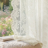 Anmao vintage lace curtain in ivory white, two panels for soft inviting light