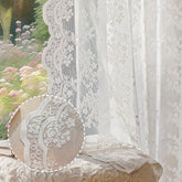 Anmao vintage white lace curtains with floral embroidery bows for elegant decor.