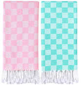 Antfuny checkered travel towel folded for compact packing and portability.