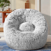Aodenge Plush Faux Fur Bean Bag Chair in grey provides cozy living room seating.