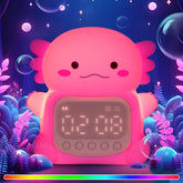 Aokpsrt Axolotl alarm clock front view with soft night light for kids.