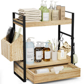 Aollewoiti 2-Tier bathroom counter organizer with drawer and basket keeps skincare organized and accessible.