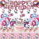 Aorsewynn Kitty birthday banner creates a festive backdrop with bold, kid-friendly visuals.