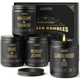 AOOVOO men's sandalwood oud candle in black jar for masculine ambience