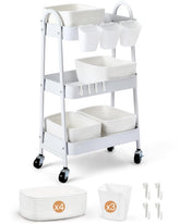 AOZITA 3-tier rolling cart with four woven baskets, top view showing organized storage