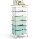 APEXCHASER rolling storage cart with six drawers and wooden top for organized crafts.