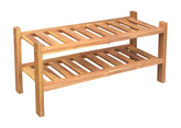 APPAFUN Acacia wood 2-tier shoe rack in brush teak finish for sturdy entryway storage.