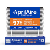 Aprilaire 113 replacement filter installed in purifier, delivering strong MERV 13 filtration for allergens.