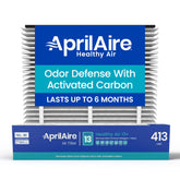 Aprilaire 413CBN carbon odor filter demonstrates activated carbon for odor reduction.