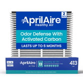 Aprilaire 413CBN filter packaging with carbon media for odor reduction