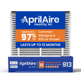 Aprilaire 913 replacement filter front view showing fit for Model 1910 and high filtration