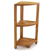 AquaTeak Kai-Petite corner shelf stand, front view, compact space-saving design for small bathrooms.