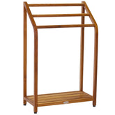 AquaTeak Sula 34-inch towel rack in teak finish provides compact bathroom storage.