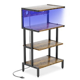 Aquzee video game console shelf with outlet and LED strip for organized gaming setup