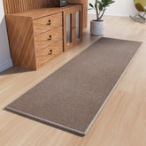 AREDO runner rug with non-slip backing in brown provides stable placement for high-traffic areas.