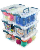 AREYZIN 7-quart blue-lidded storage bin front view for easy organization.