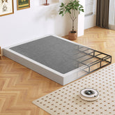Arhomefurni box spring 7-inch queen side view shows sturdy steel frame for lasting support.