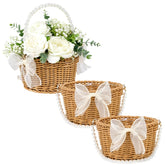 ARKSU Flower Girl Basket Set 3 with pearl handles for rustic weddings and aisle charm.