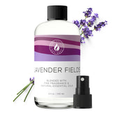 AROMA COUNTRY Lavender Fields diffuser oil bottle emitting a calming aroma for home spaces.