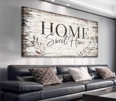arteWOODS Home Sweet Home wall art sign shows dark brown farmhouse charm for living rooms.