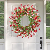 Artgar Front Door Wreath 24 Inch with red pink blossoms for year-round curb appeal