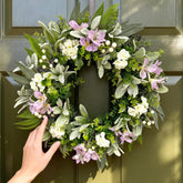 ARTINCRAFIO 24-inch pastel purple and white eucalyptus wreath for front door with year-round curb appeal