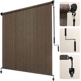 Artpuch outdoor roller shade mocha in full 8x6 view providing shade and privacy.