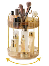 Asayuee 360° rotating makeup organizer top view with grid compartments for easy access.