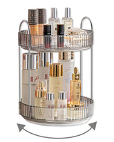 Asayuee 360 rotating makeup organizer on vanity for easy access to cosmetics