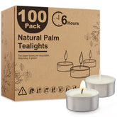 Ashlux unscented palm tea light close-up flame showing clean burn and warm glow.