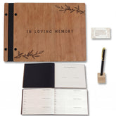 Aspen Studio wooden funeral guest book with cherry cover for a timeless memorial keepsake.