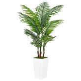ASTIDY artificial palm tree 5ft with white planter enhances living room decor with year-round greenery.