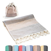 ATANI Turkish Beach Towel converts into a roomy backpack for easy on-the-go carrying.