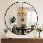 Atilioo 20 inch round mirror front view shows a matte black frame.