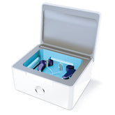 Audinell PerfectDry LUX front view, compact and travel-ready for daily hearing aid care.
