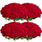 Auihiay 104pcs red roses artificial bouquet with lifelike petals for lasting wedding decor