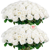 Auihiay 60pcs artificial roses bulk – lush white velvet petals for elegant wedding decor.