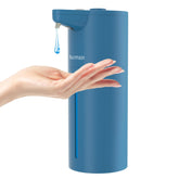 Aunmaon automatic soap dispenser touchless front view with blue finish for quick hands-free use.