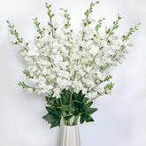 Aunosit white Delphinium artificial flowers in a tall vase for elegant decor