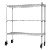 Auslar 3-shelf cart side view, sturdy chrome frame ideal for kitchen organization.
